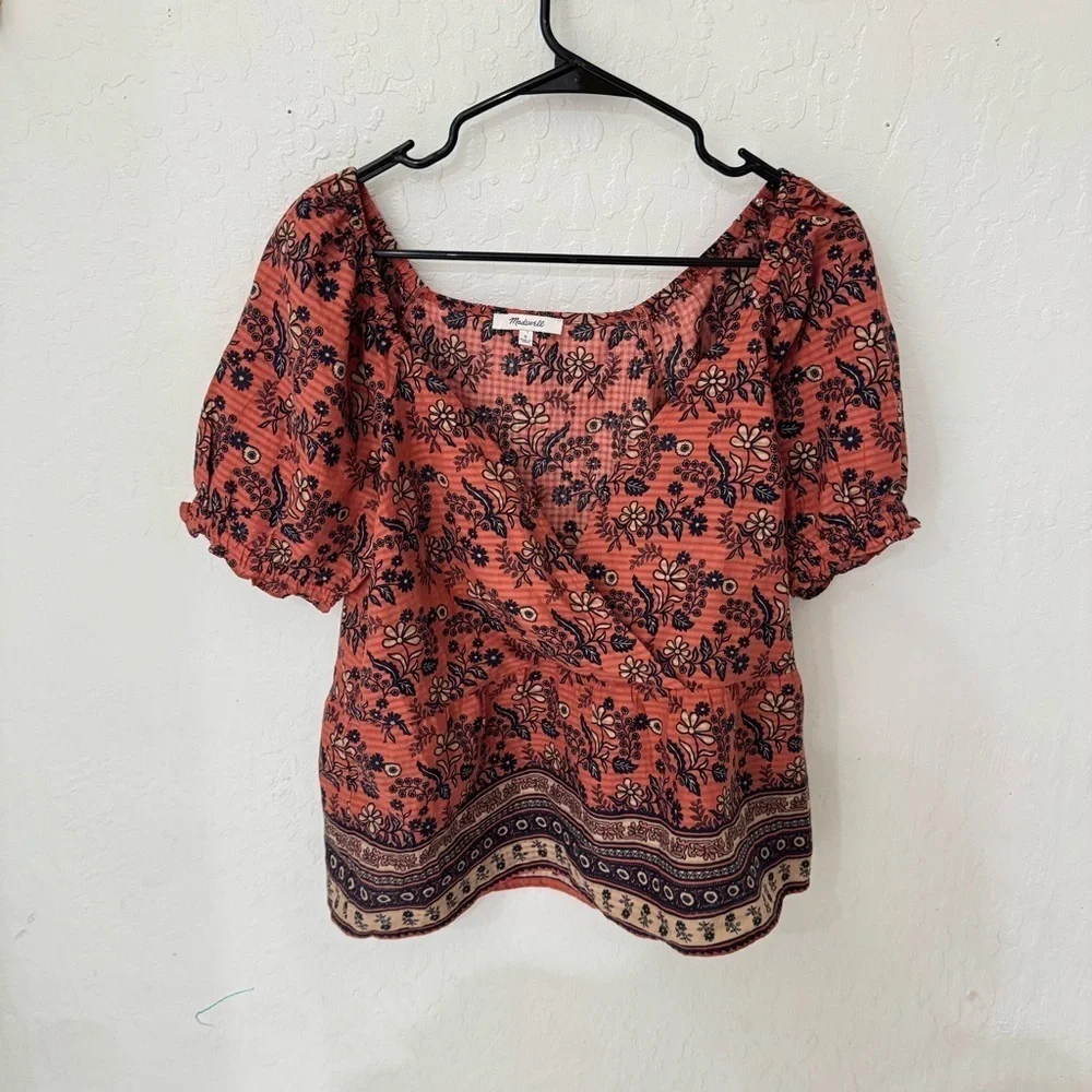 Madewell Blouse Puff Sleeve Peplum Top in Cavoli Floral cotton Small